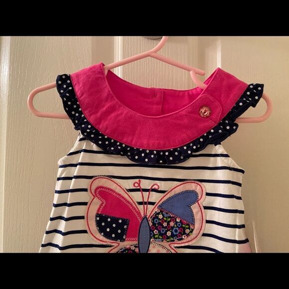 Nannette Kids Girls Pink & Navy Blue Applique Butterfly Yoke Tunic Tank Top 2T - Picture 2 of 6